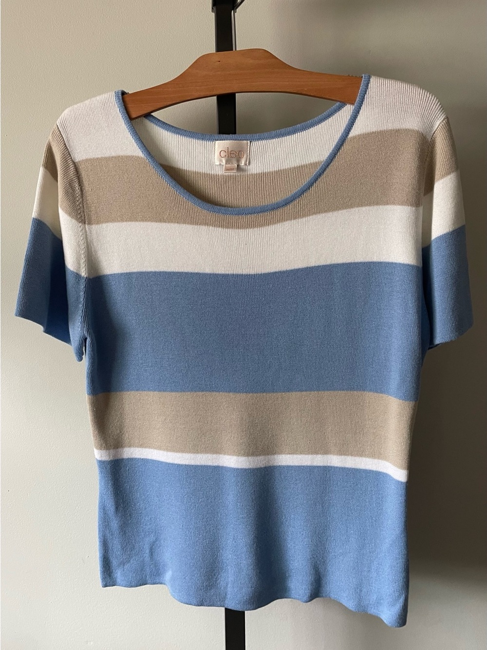 90s Y2K Vintage Cleo Short Sleeve Knit Striped Sweater Size Medium